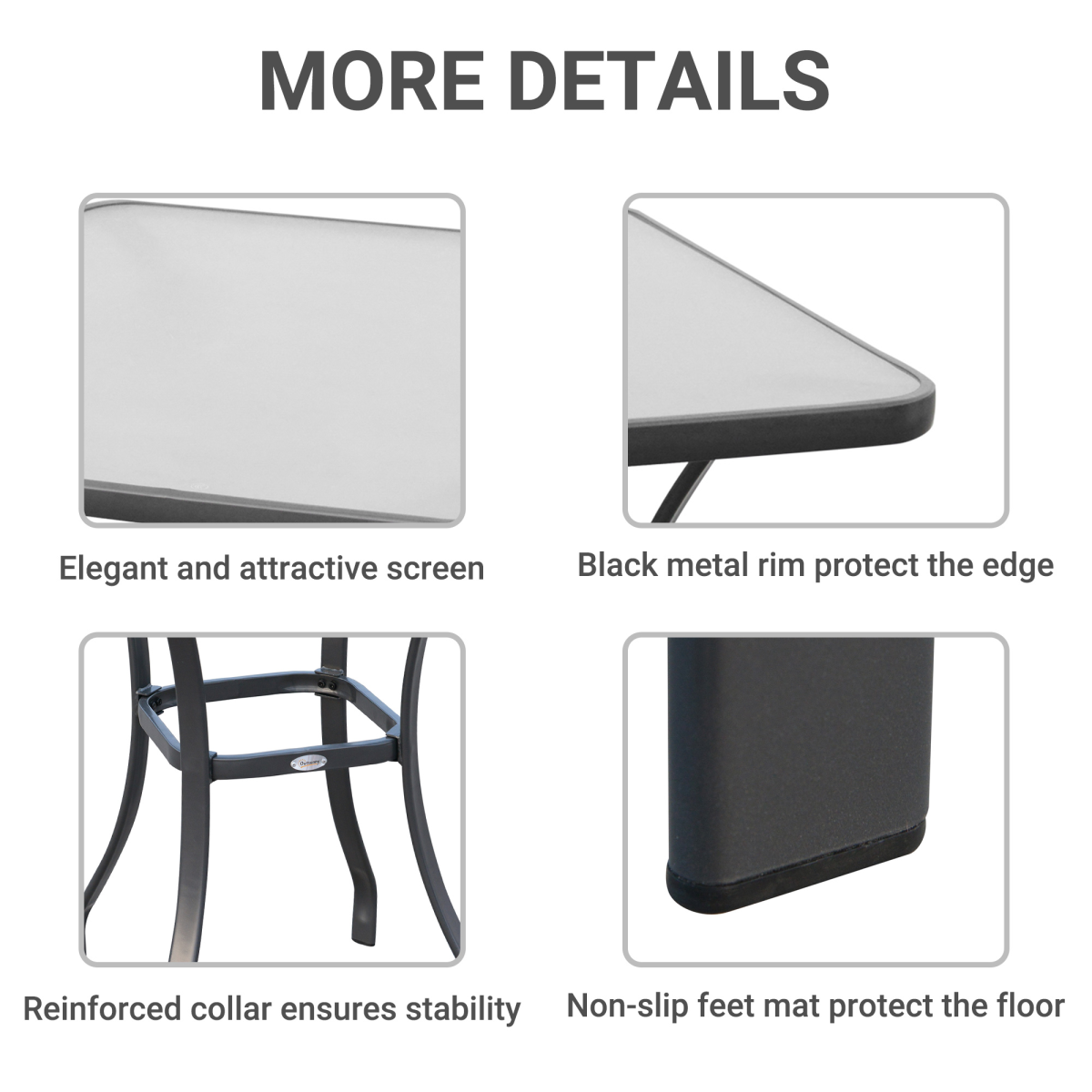 Outsunny Square Frosted Glass Bistro Table, Metal Tube Frame, 5mm Toughened Glass, Indoor/Outdoor Use, 68.5 x 84 cm