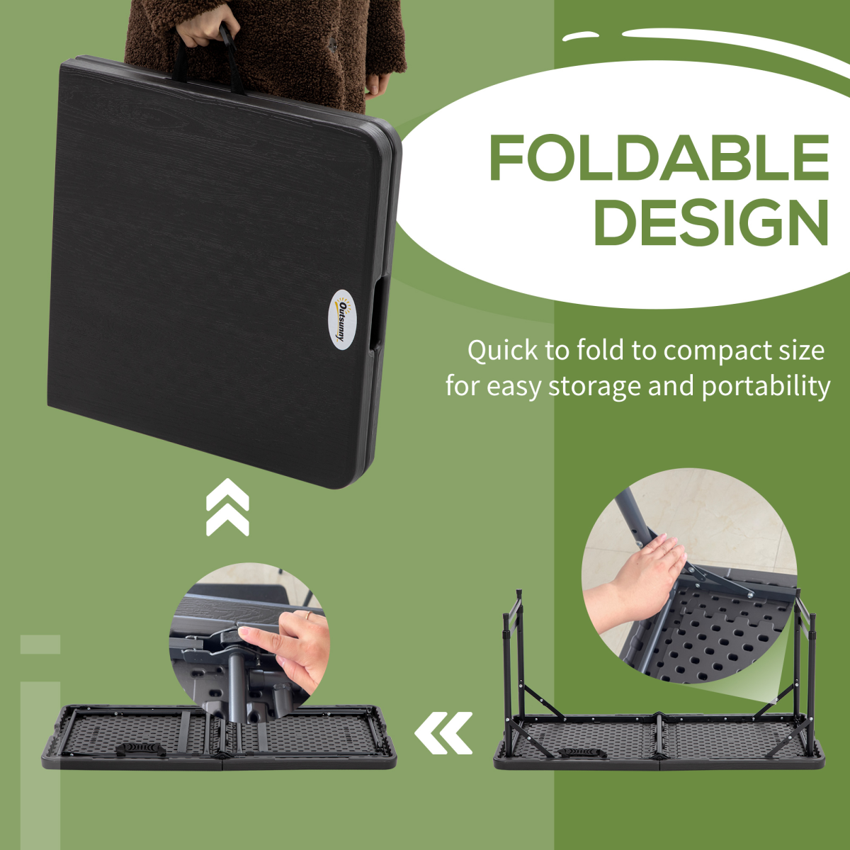 Outsunny Foldable Outdoor Dining Table for 4, Height Adjustable Steel Legs