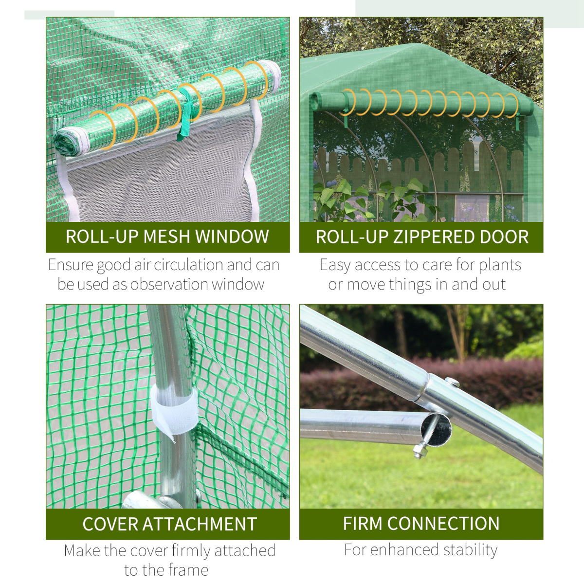 Outsunny Walk-In Greenhouse, Roll-Up Door, 6 Windows, 3.5 x 3 x 2m, Green