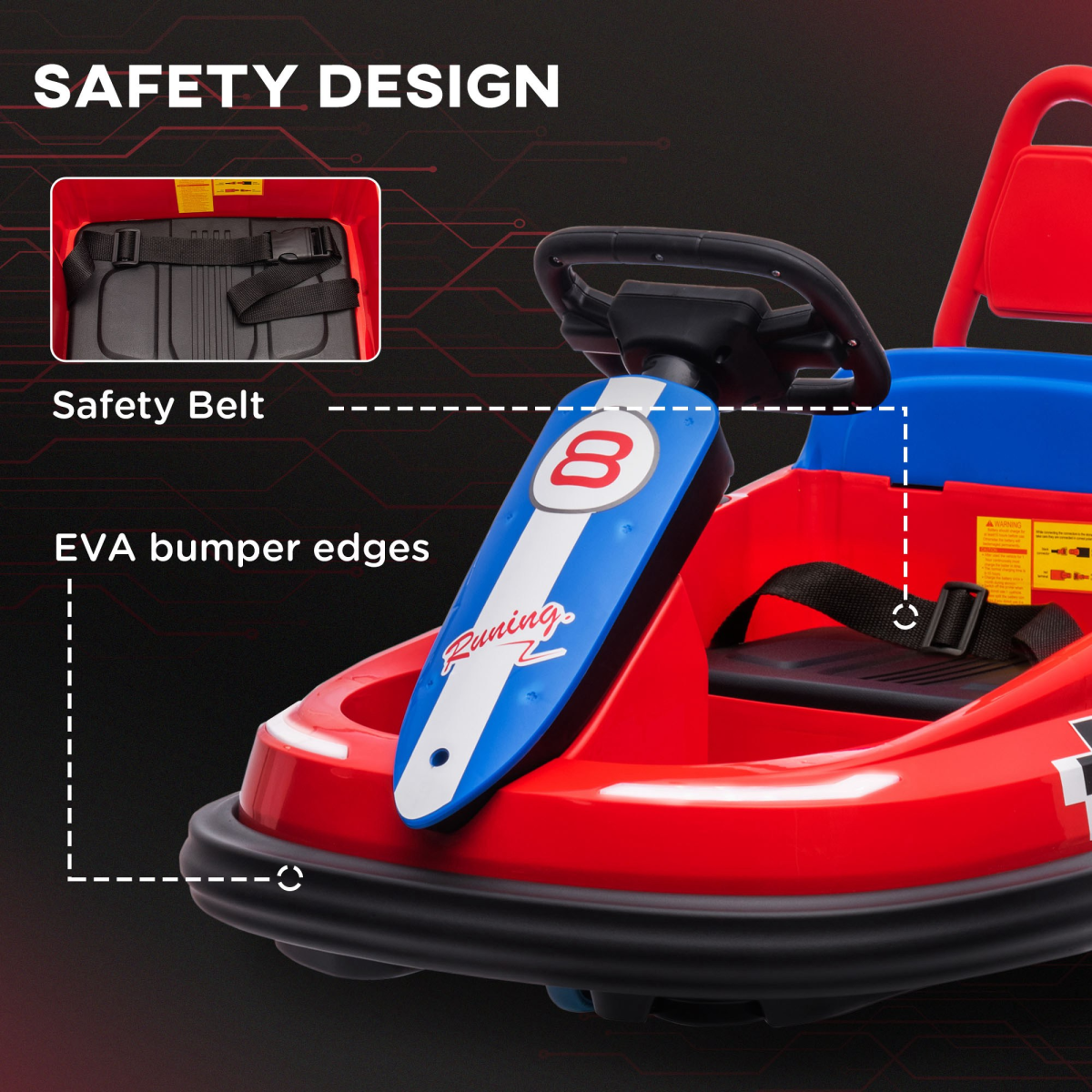 HOMCOM 6V Kids Bumper Car, 360° Spin, 2 Speeds, Music & Horn