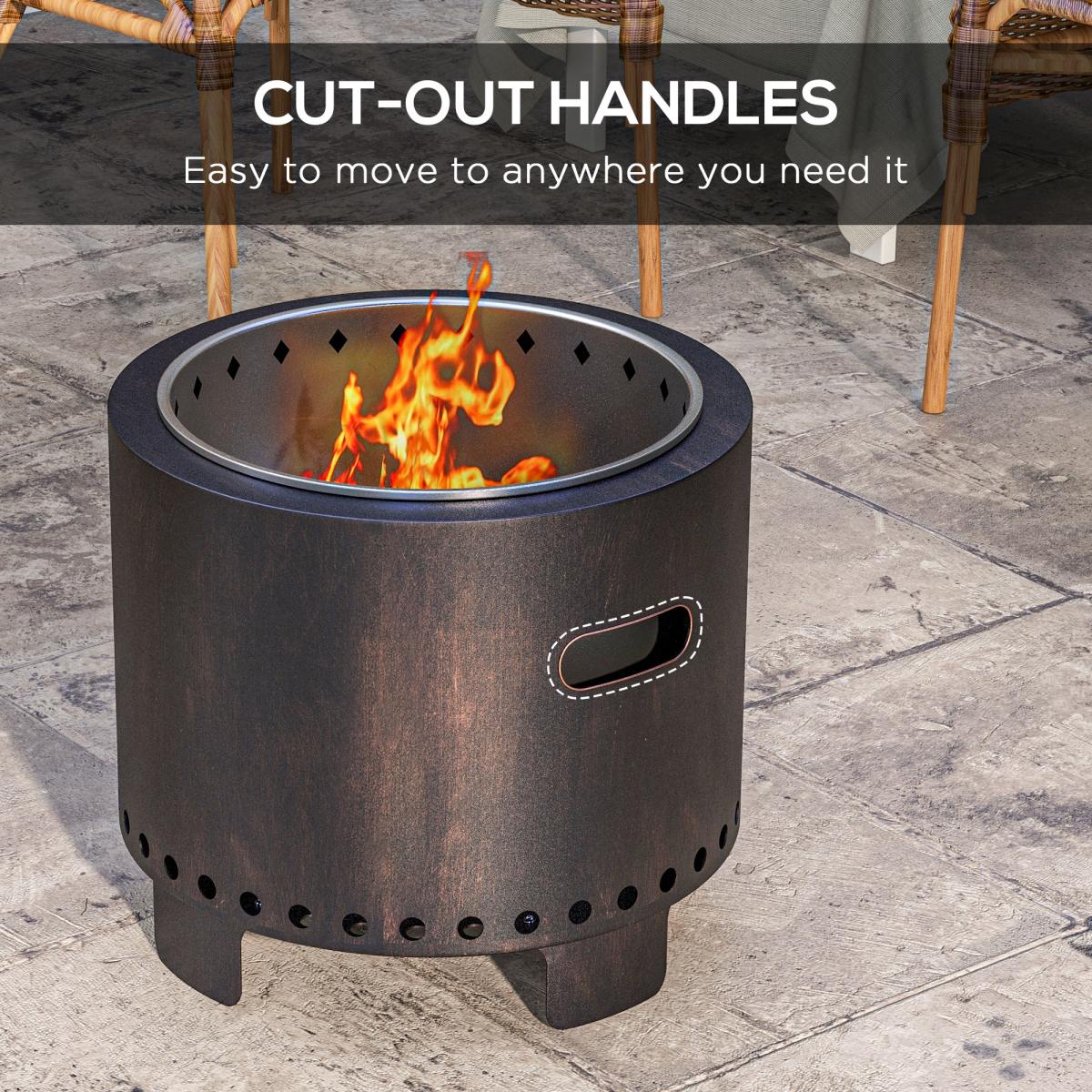 Outsunny 45cm Smokeless Wood Burning Metal Fire Pit with Poker, Black