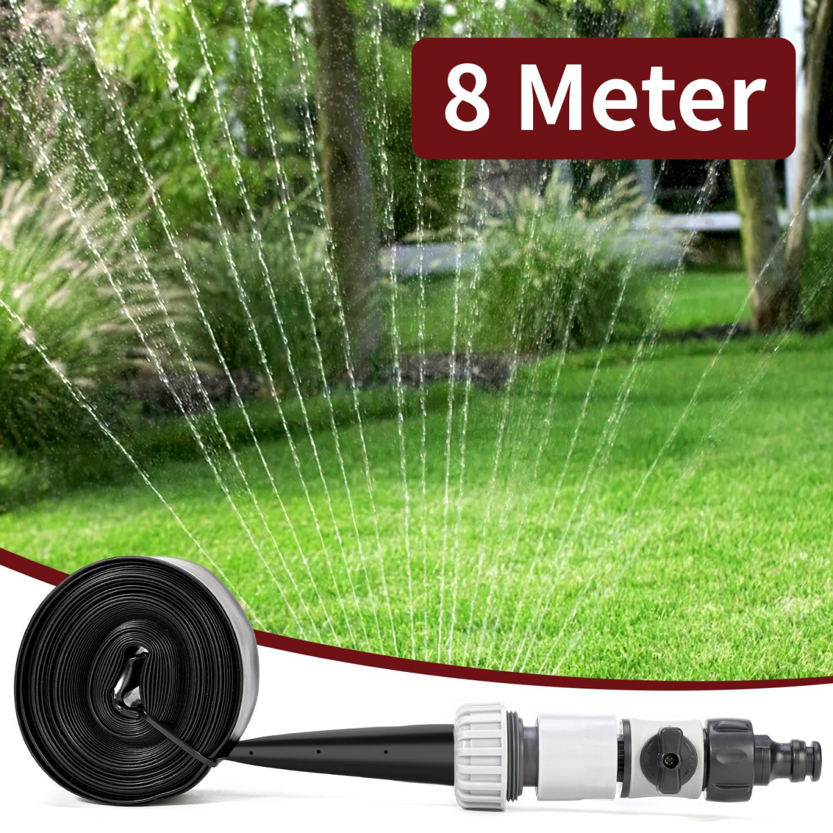 Vinsani 8m Garden Sprinkler with Adjustable On-Off Valve and Fixing Straps