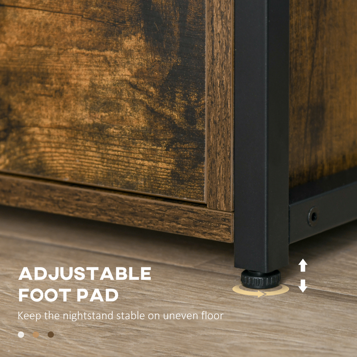 HOMCOM Rustic Brown End Table with 2 Drawers, Shelf and Metal Frame