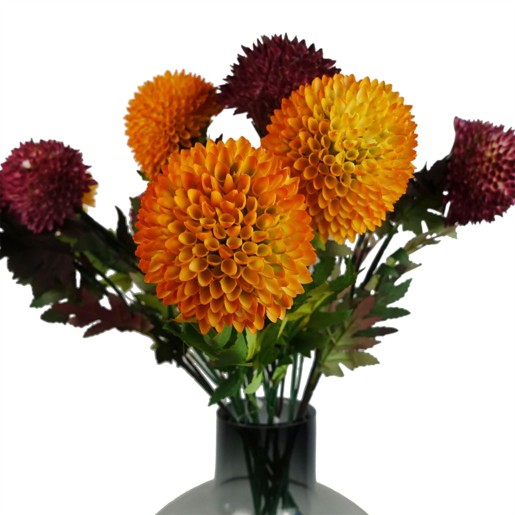 Leaf Pack of 6 Large Ball Dahlia Artificial Flower Stems Pink 70cm
