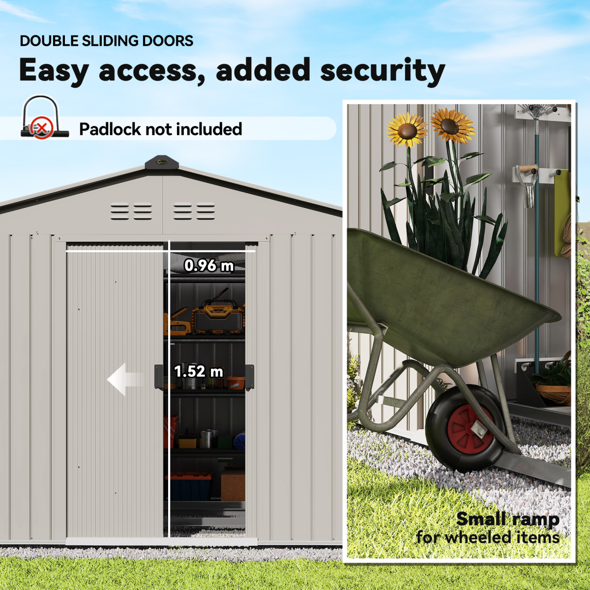 Outsunny 9 x 6FT Galvanised Steel Garden Storage Shed, Sliding Door, Grey