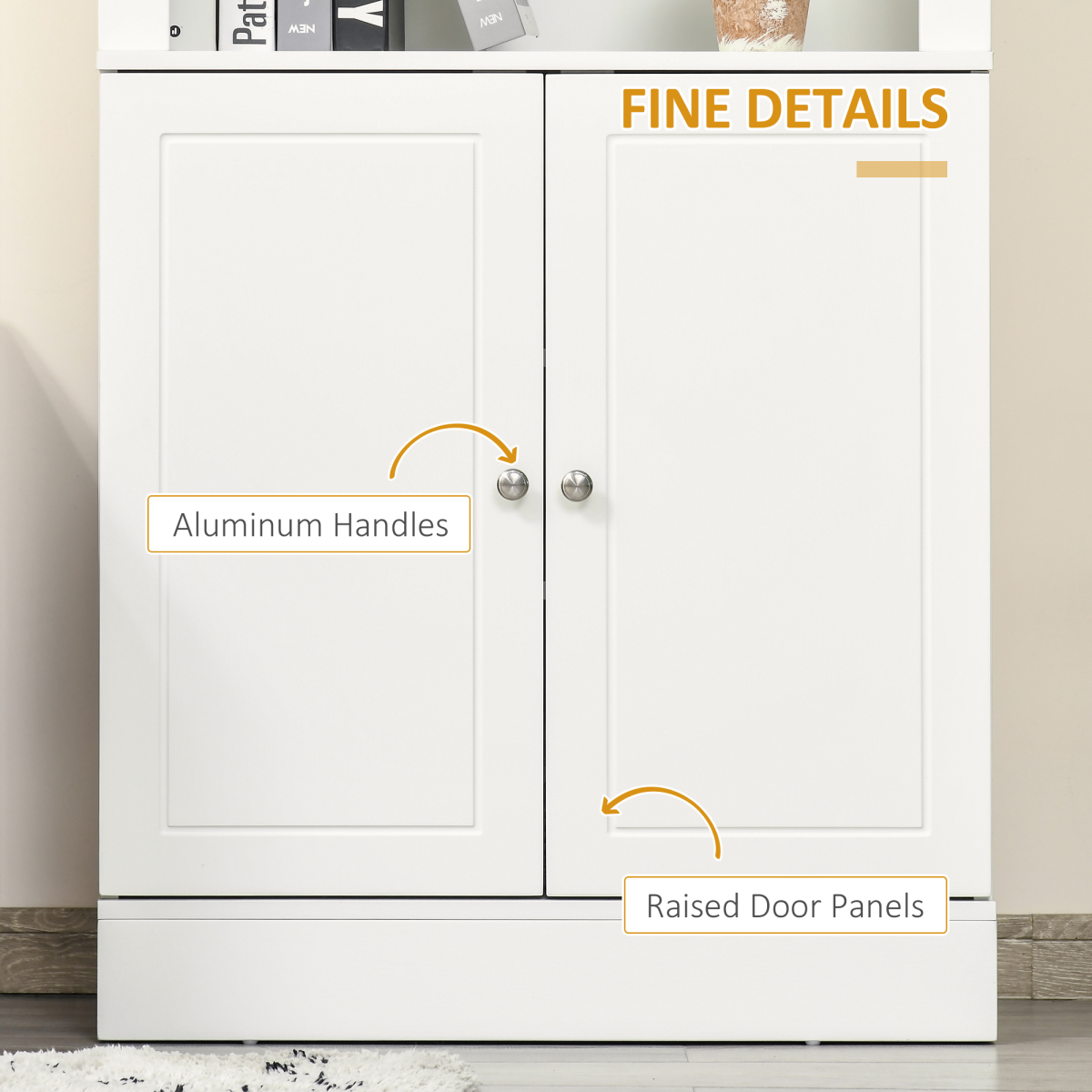 HOMCOM White Kitchen Cupboard with 6-Tier Shelving, Double Door Sideboard