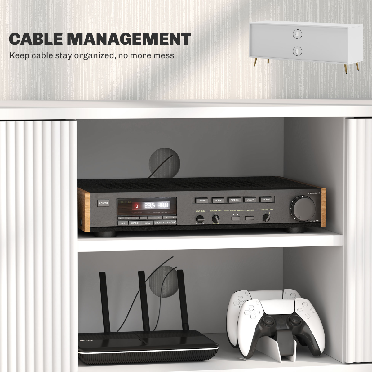 HOMCOM Modern White TV Stand Cabinet with Storage for 55-Inch TVs
