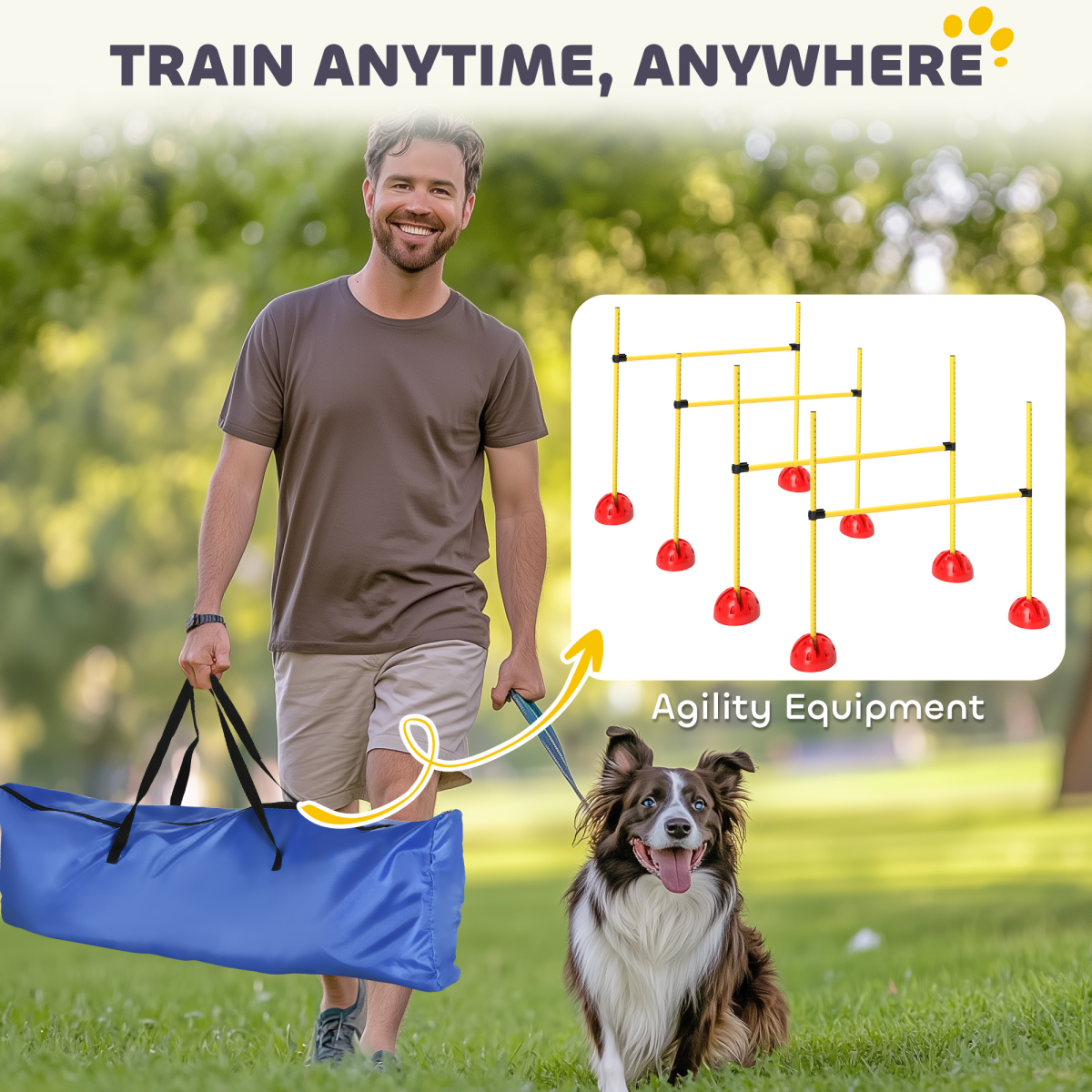 PawHut 4-Piece Adjustable Dog Agility Jump Set with Carry Bag
