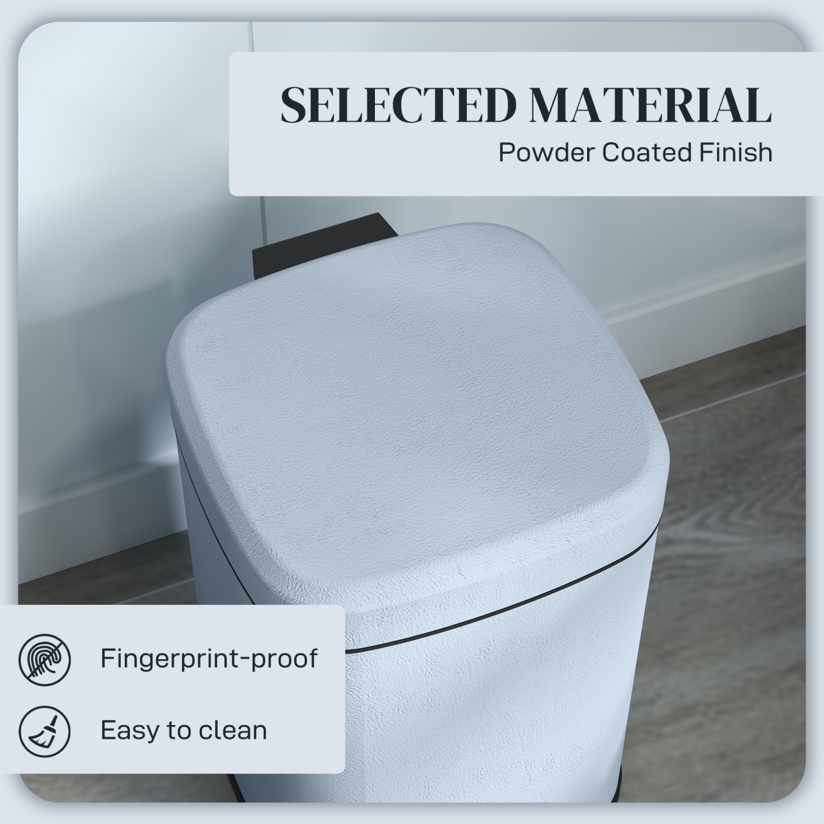 HOMCOM 12L Kitchen Pedal Bin with Soft-Close Lid, Light Blue