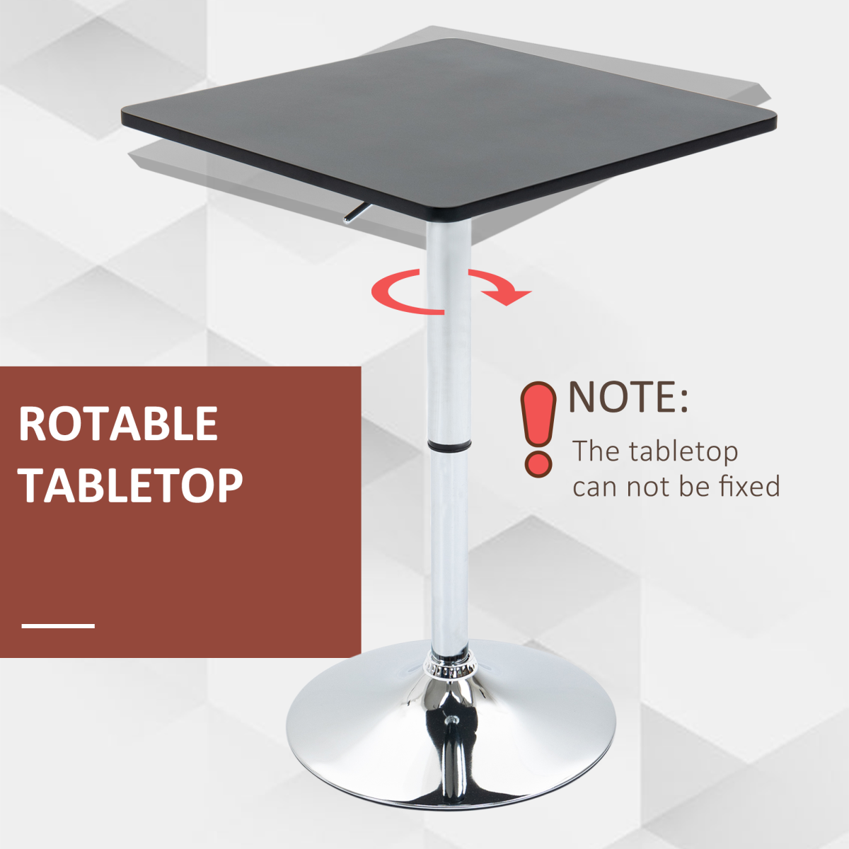 HOMCOM Modern Adjustable Counter Bar Table, Height Adjustable 69-93cm, Rotating MDF Top, Black and Silver Frame