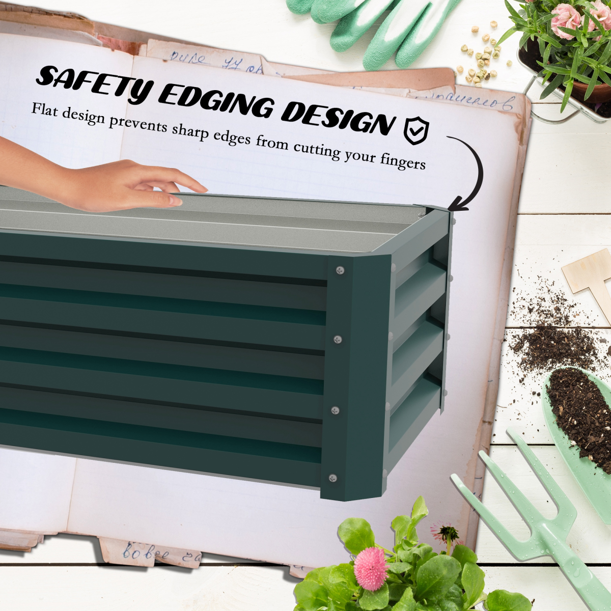 Outsunny Set of 2 Green Galvanised Steel Raised Garden Bed Planter Boxes