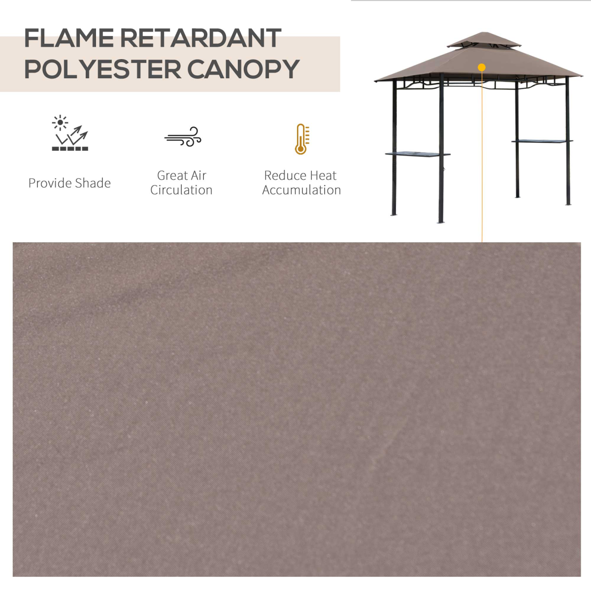 Outsunny 8ft Double-Tier Gazebo Grill Canopy Shelter with Side Shelves and Bottle Opener