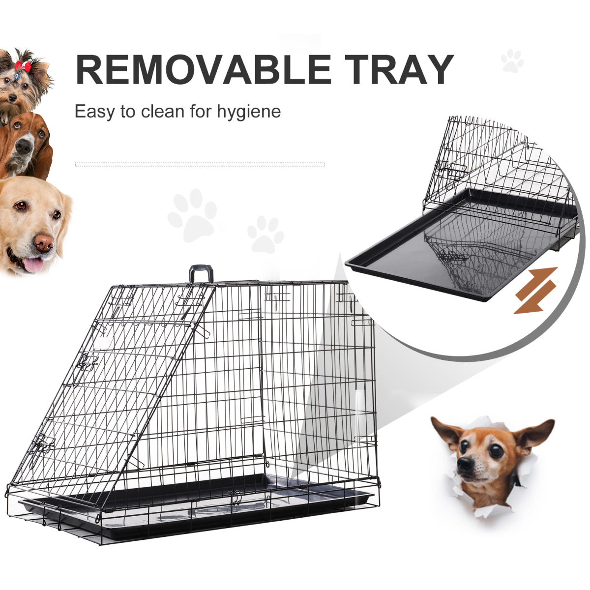 PawHut Collapsible Dog Cage with Removable Tray, Black