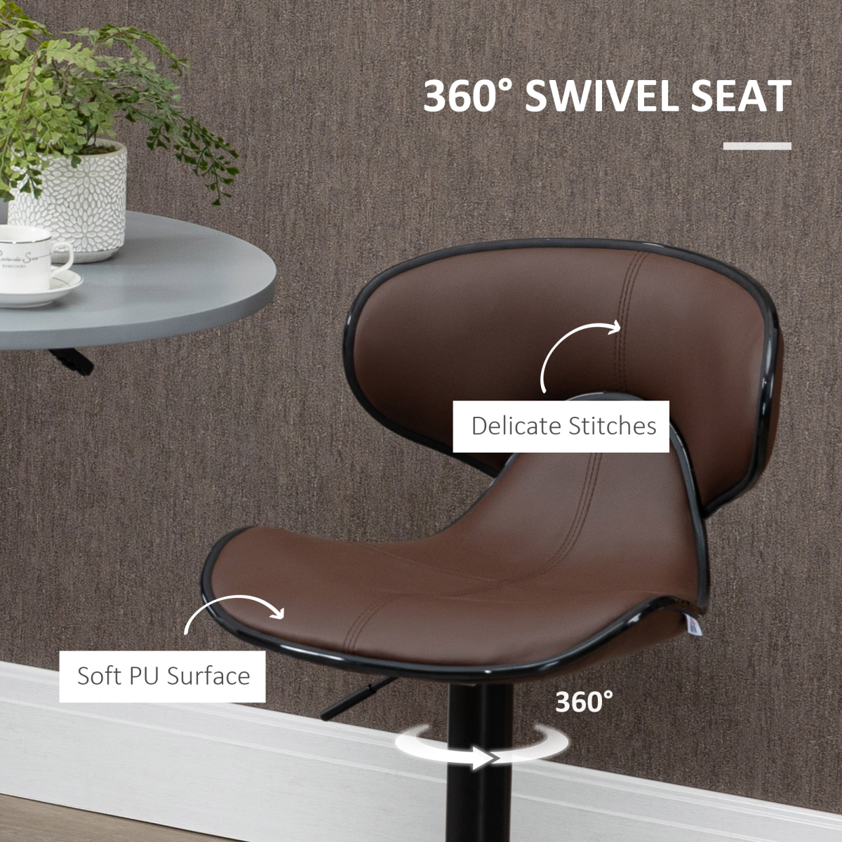 HOMCOM Set of 2 Adjustable Swivel Bar Stools with Backrest, Footrest and Steel Frame, Faux Leather Upholstery