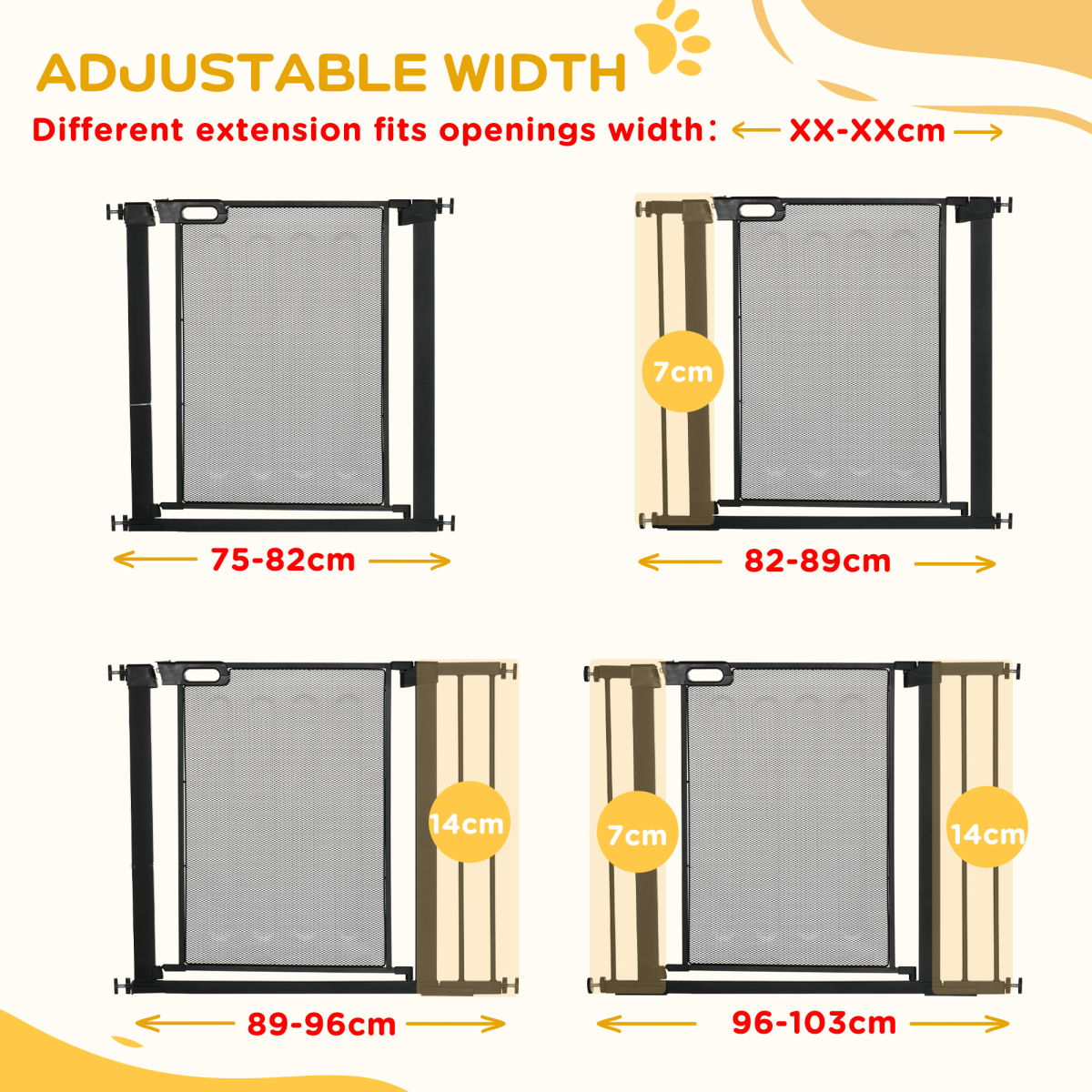 Pressure Fit Safety Gate for Doors, Auto-Close Dog Gate, Adjustable 75-103 cm, Black
