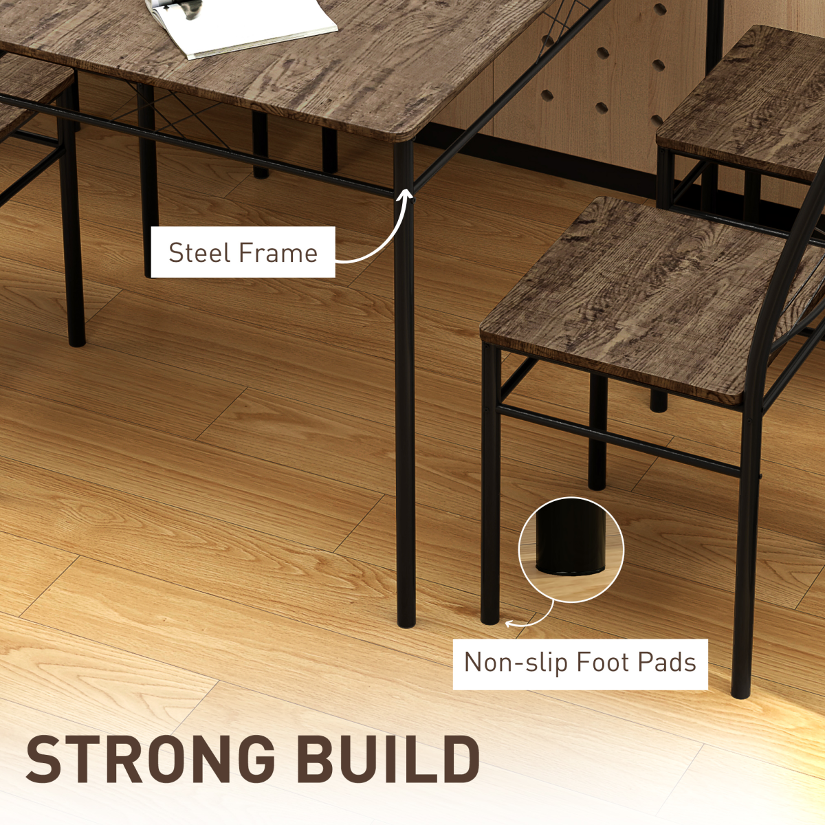 HOMCOM 5-Piece Space Saving Dining Table and Chairs Set, Oak/Black