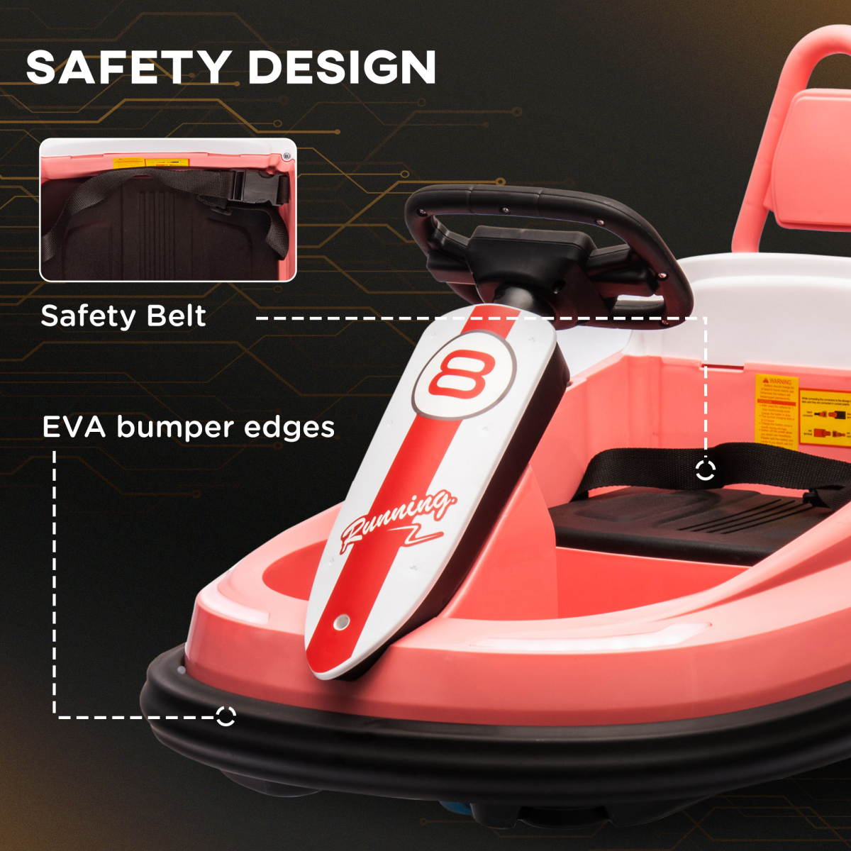 HOMCOM 6V Kids Bumper Car, 360° Spinning Ride-On, 2 Speeds, Pink