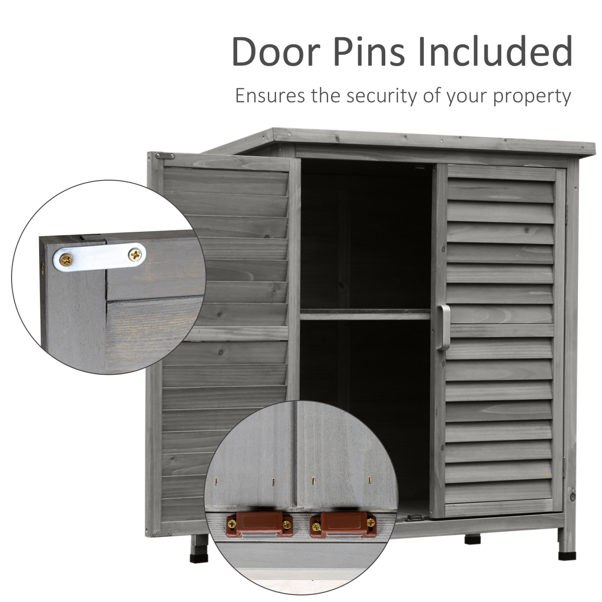 Outsunny Wooden Garden Storage Shed with 2 Slatted Doors, Solid Fir Wood, Grey, 87 x 46.5 x 96.5 cm