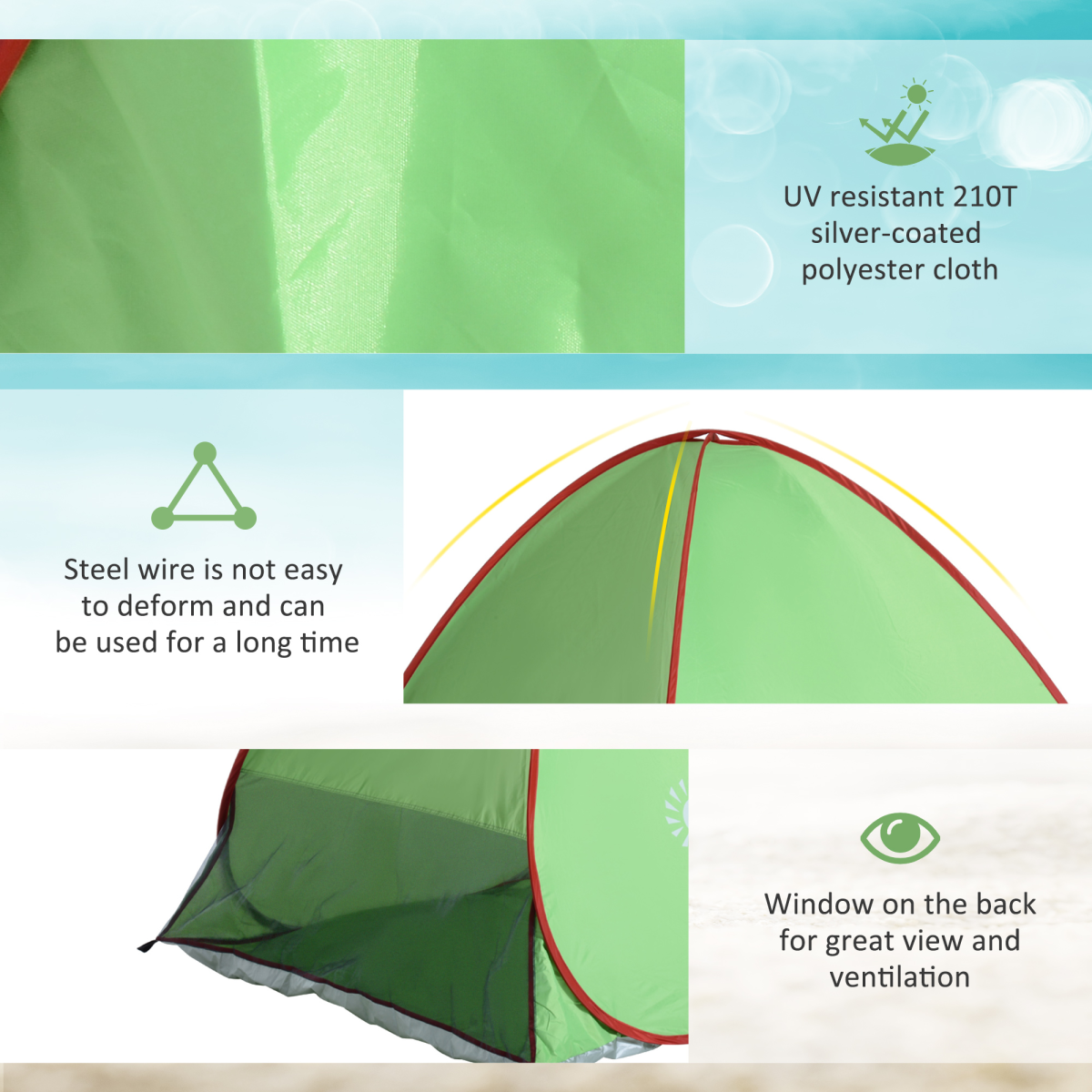Pop-Up Beach Tent for 2-3 People with Stakes and Carry Bag