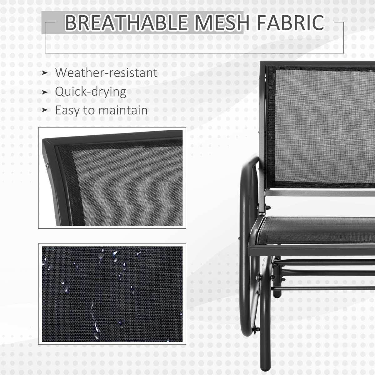 Outdoor Gliding Chair with Mesh Seat, Curved Back & Steel Frame
