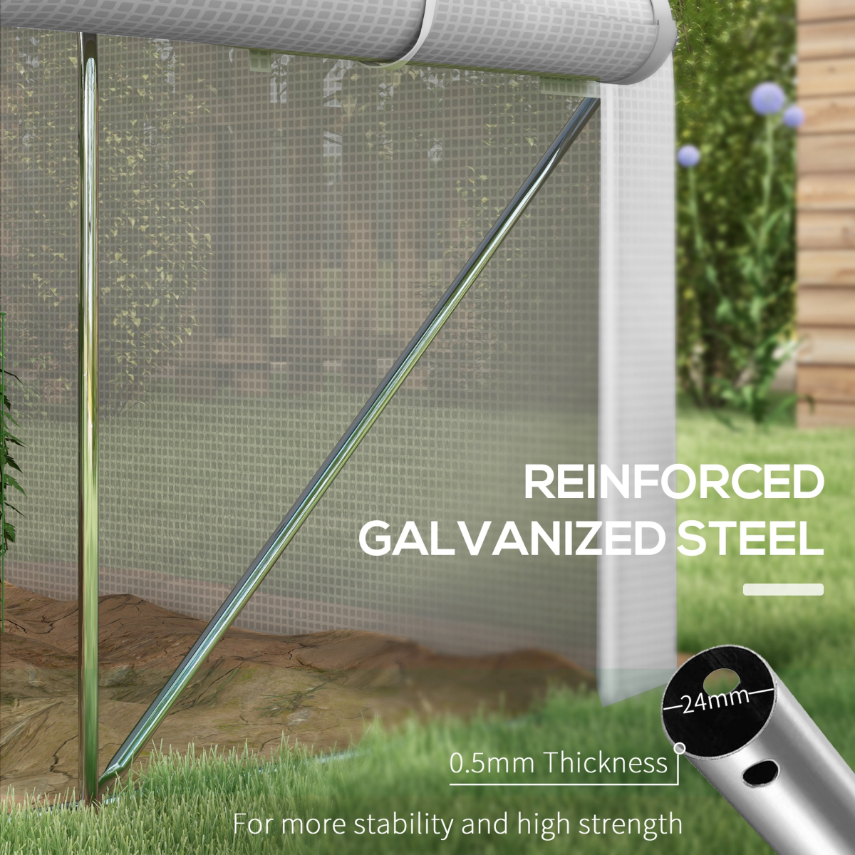 Outsunny 3 x 2m White Polytunnel Greenhouse with Roll-Up Sides, Mesh Door