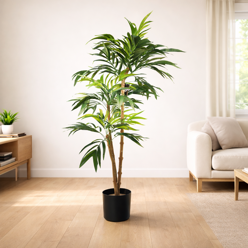 140cm UV Resistant Artificial Mango Leaf Tree with Natural Wood Trunk, Potted Indoor/Outdoor Plant