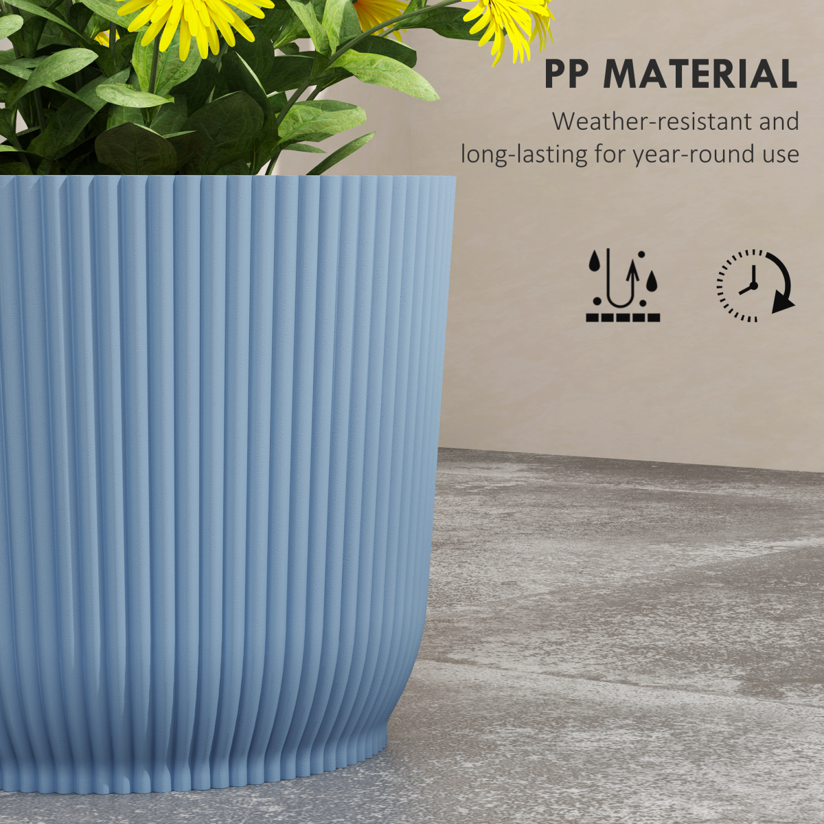 Outsunny Set of 2 Round Plant Pots, 22cm, Blue