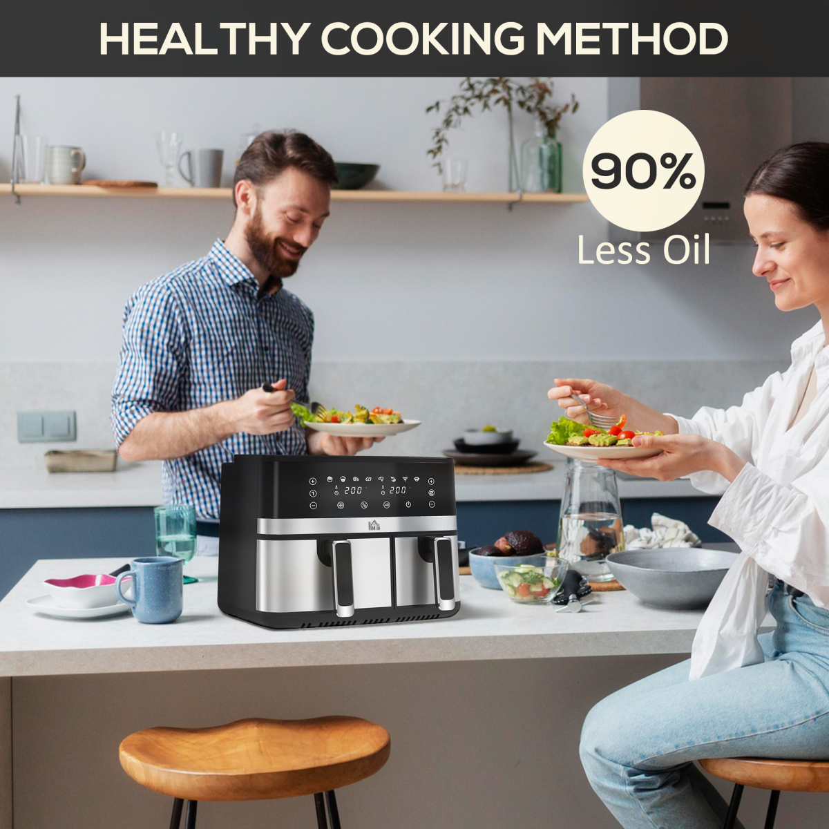 HOMCOM Dual Zone Air Fryer 8.5L with SYNCFinish, 2700W