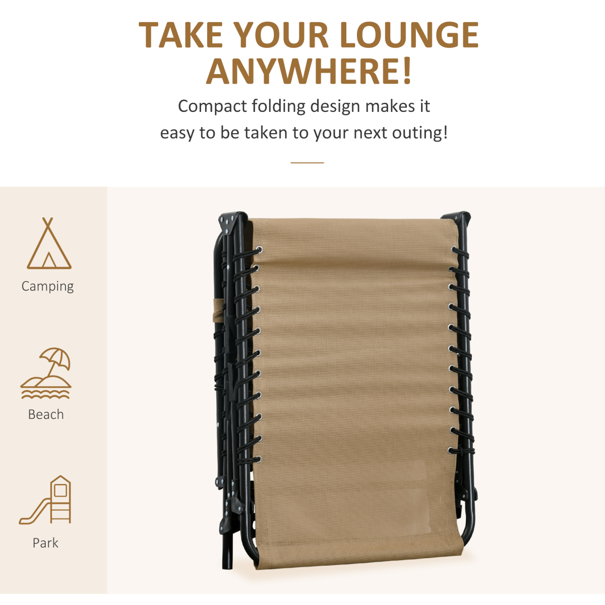 Outsunny Portable Sun Lounger with 5-Position Adjustable Backrest, Removable Pillow, Side Pocket, Foldable Steel Frame, Weather-Resistant Mesh Seat