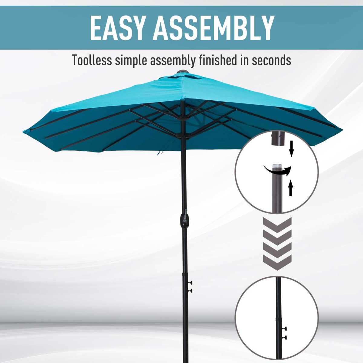 Outsunny 4.6M Double Canopy Garden Patio Umbrella Parasol with Crank Lift, Blue, No Base