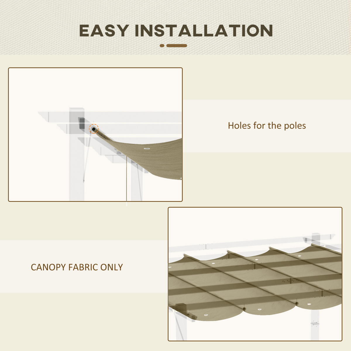 Outsunny Replacement Canopy Cover Fabric Only for 3 x 3m Pergola, Tan