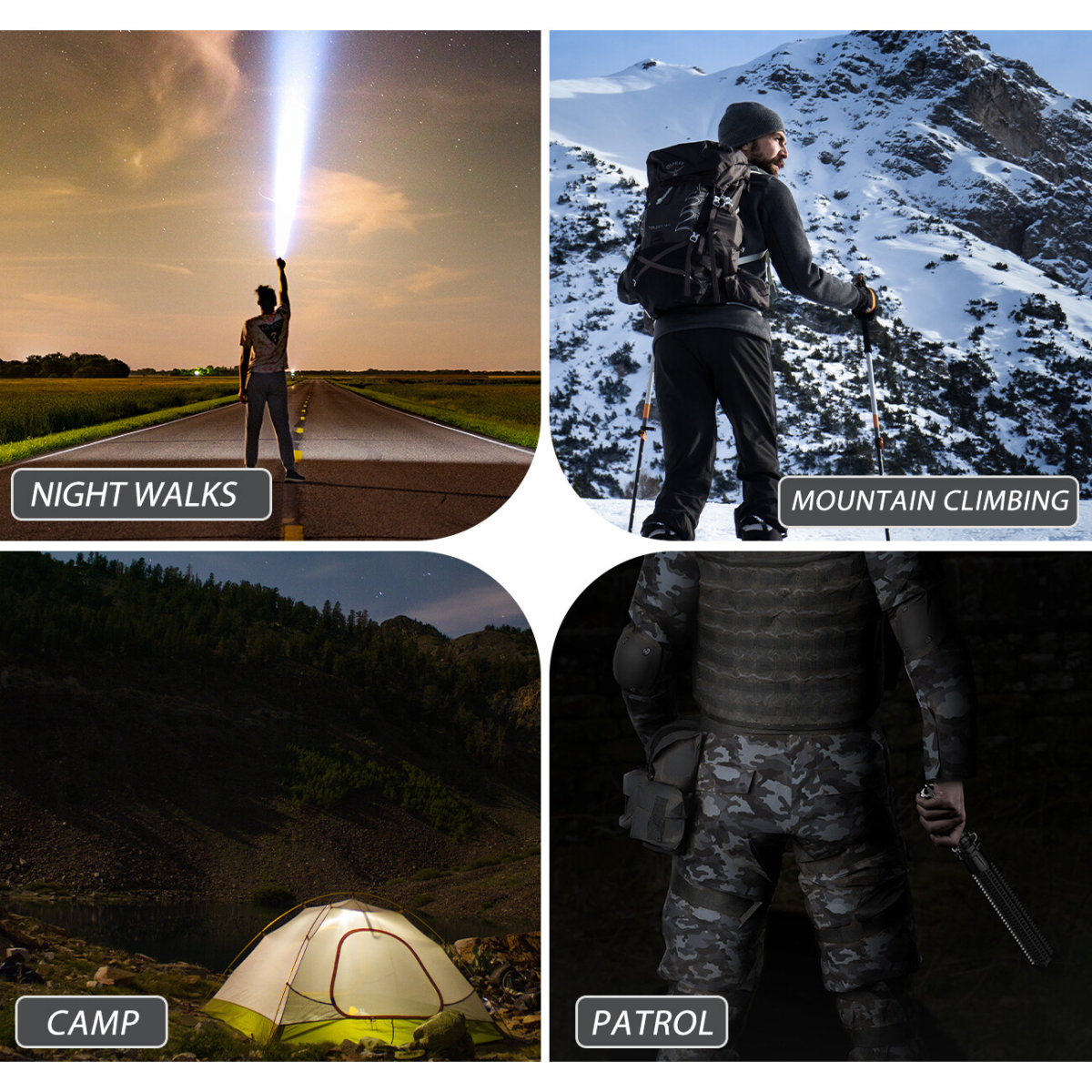 USB Rechargeable LED Flashlight Retractable Torch 3-Mode Zoomable Security Light Outdoor Flashlight Set