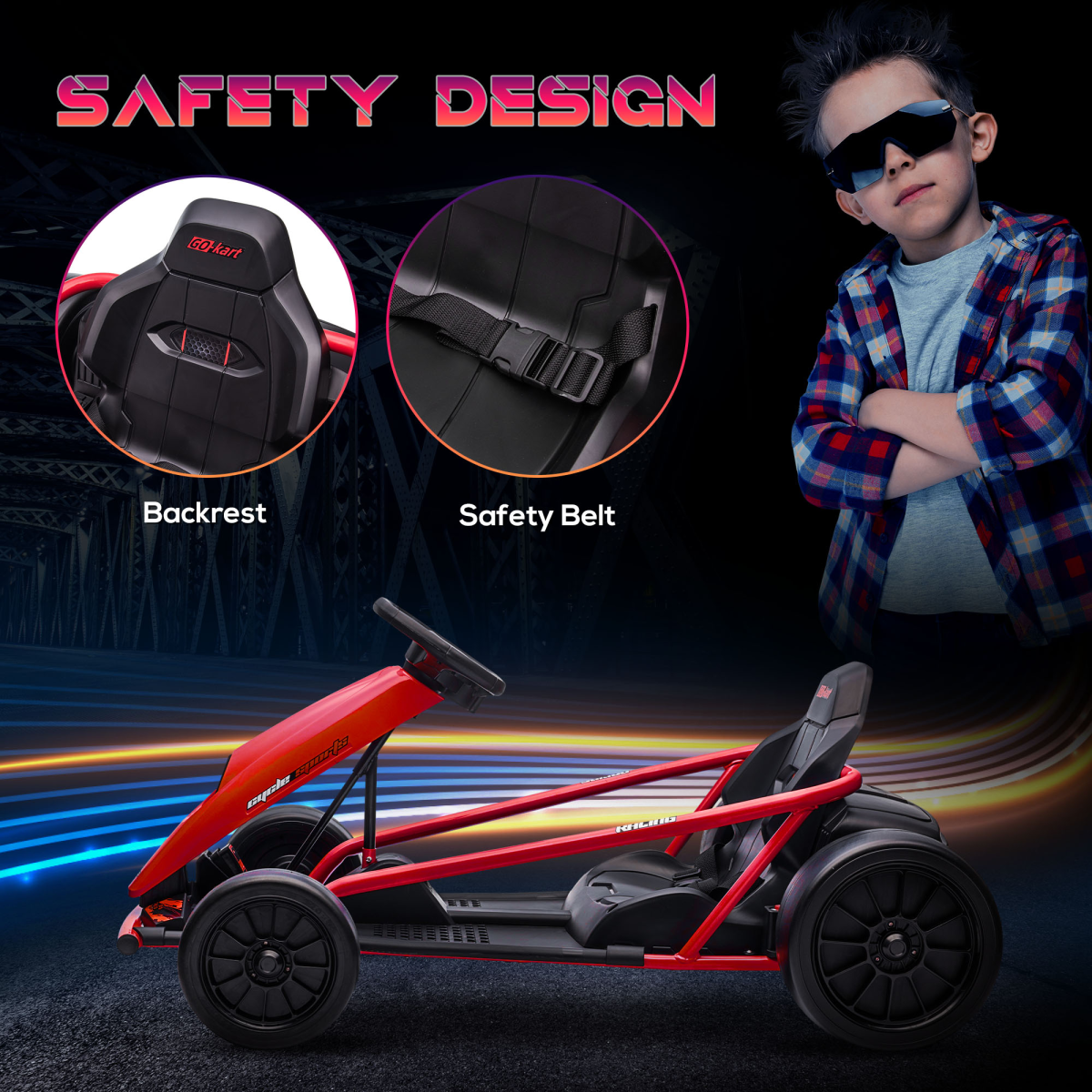 HOMCOM 24V Electric Go Kart for Kids with Music, Horn, Soft Start