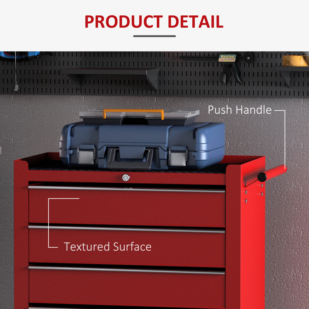 HOMCOM 5-Drawer Steel Tool Trolley on Wheels, Lockable, Red