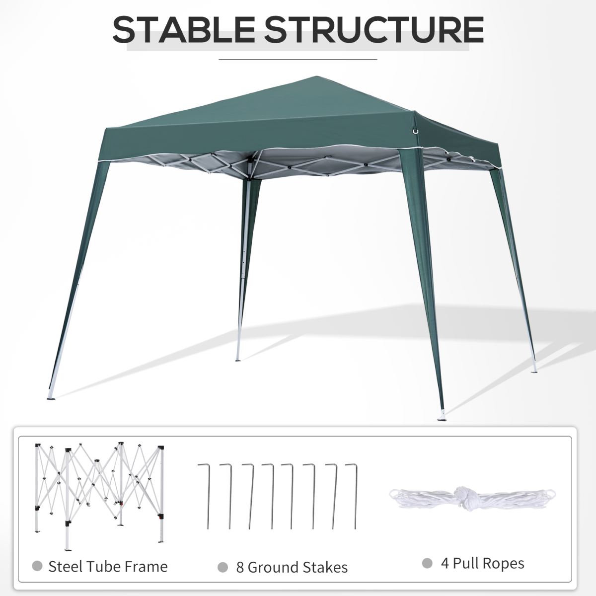 Pop Up Garden Gazebo Tent, Water-Resistant, 2.5 x 2.5 m, Green