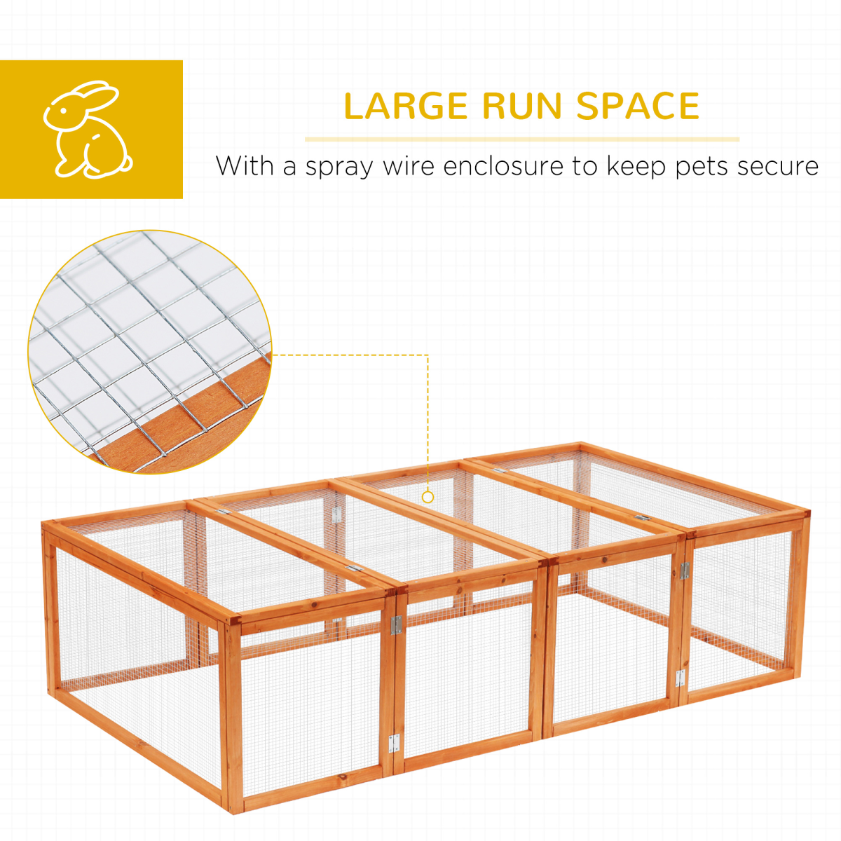 Pawhut Rabbit Hutch with Run and Play Space, Outdoor Mesh Wire Safety, Fir Wood and Metal