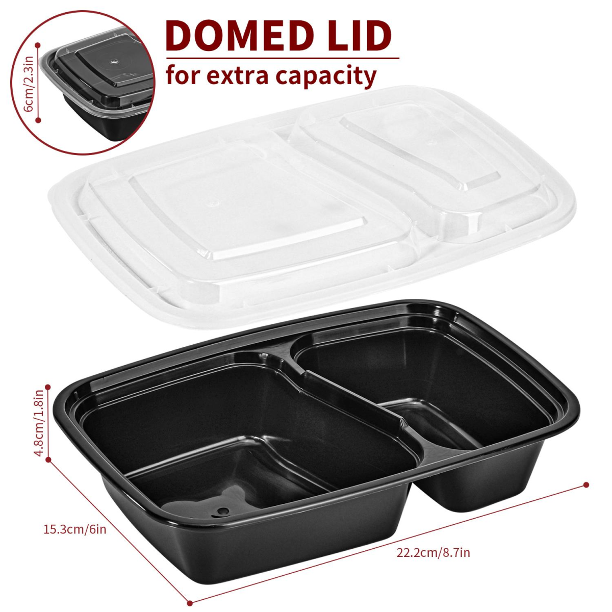 Vinsani 10 Pack 2 Compartment Meal Prep Containers, Airtight Leak-Resistant Lids, 30 oz, BPA-Free Plastic, Microwave, Freezer and Dishwasher Safe