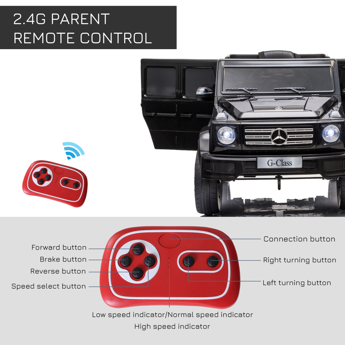 Licensed Mercedes-Benz G500 12V Kids Ride On Car with Remote, Black