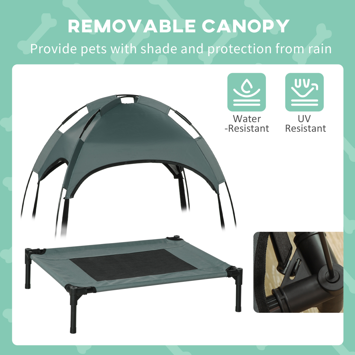 61 cm Elevated Dog Bed Raised Pet Cot with Removable Canopy for Outdoor Use