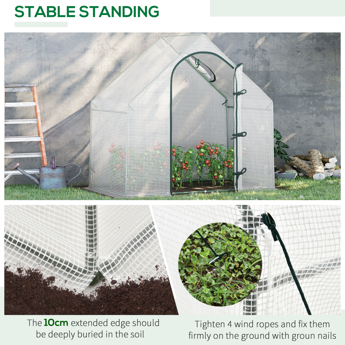 Outsunny Walk-In Greenhouse with Steel Frame, 180 x 100 x 165cm, White