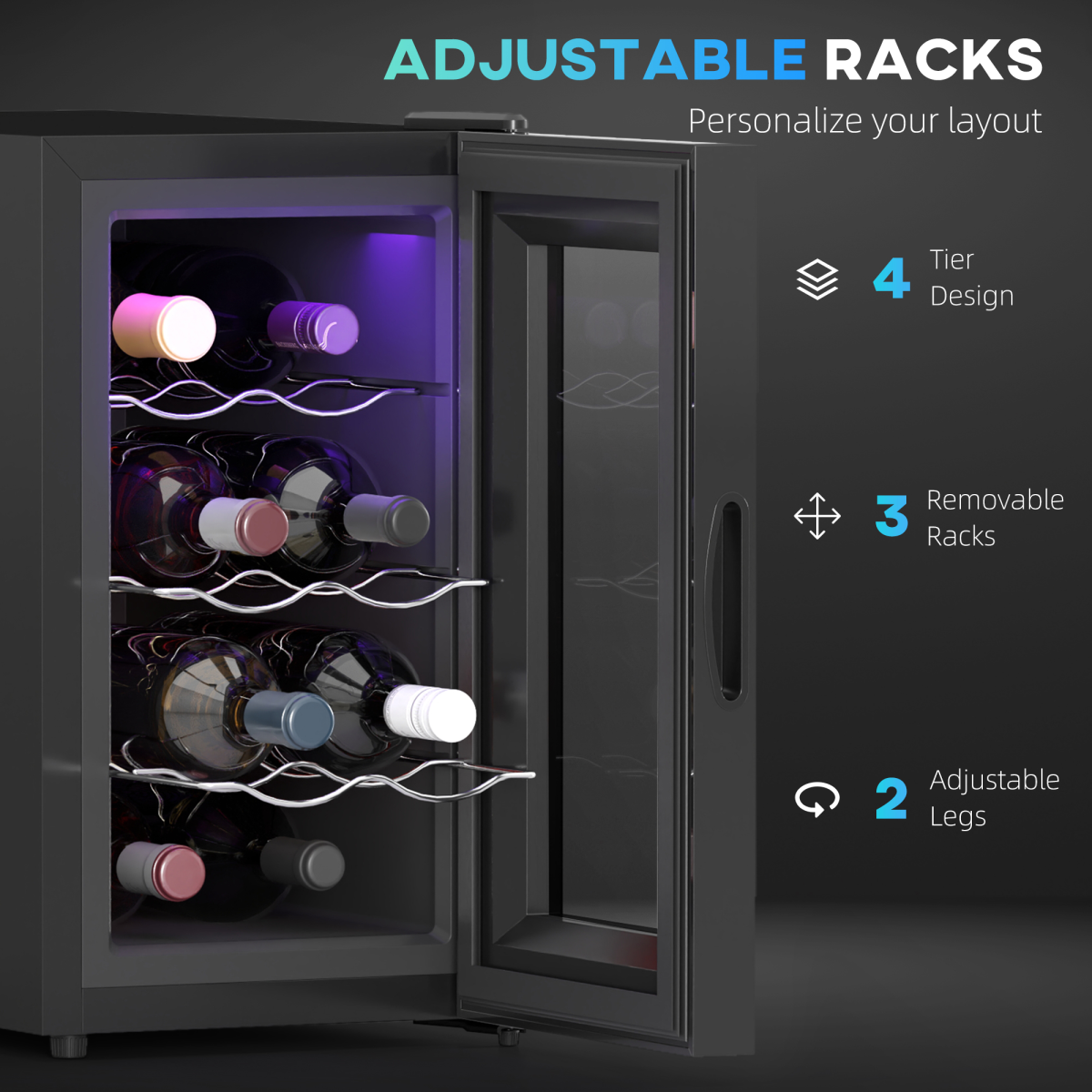 HOMCOM Freestanding Wine Cooler Fridge, 8 Bottle, 21L, Black
