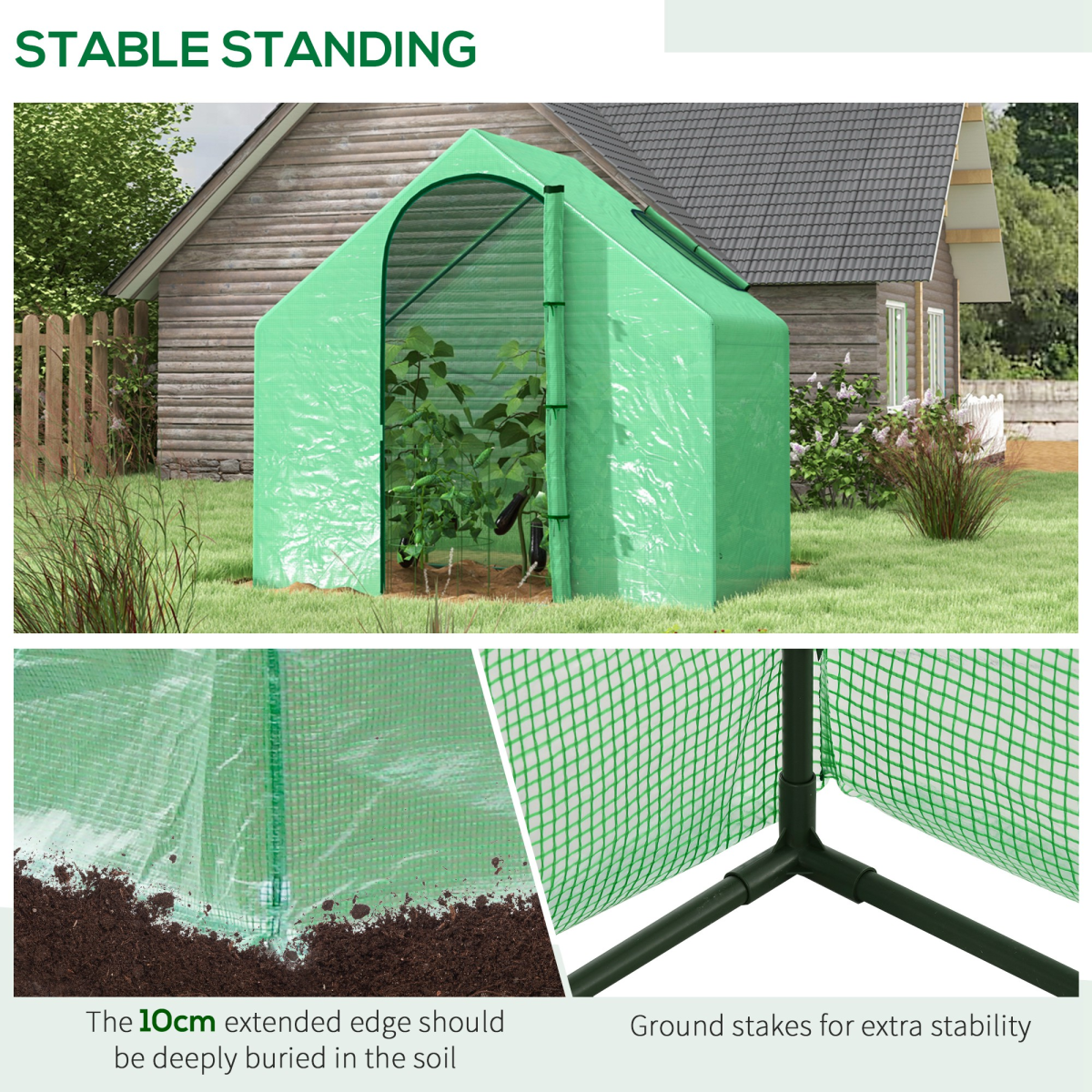 Walk-In Portable Greenhouse with Steel Frame, Plastic Cover, Door, and Window, Green