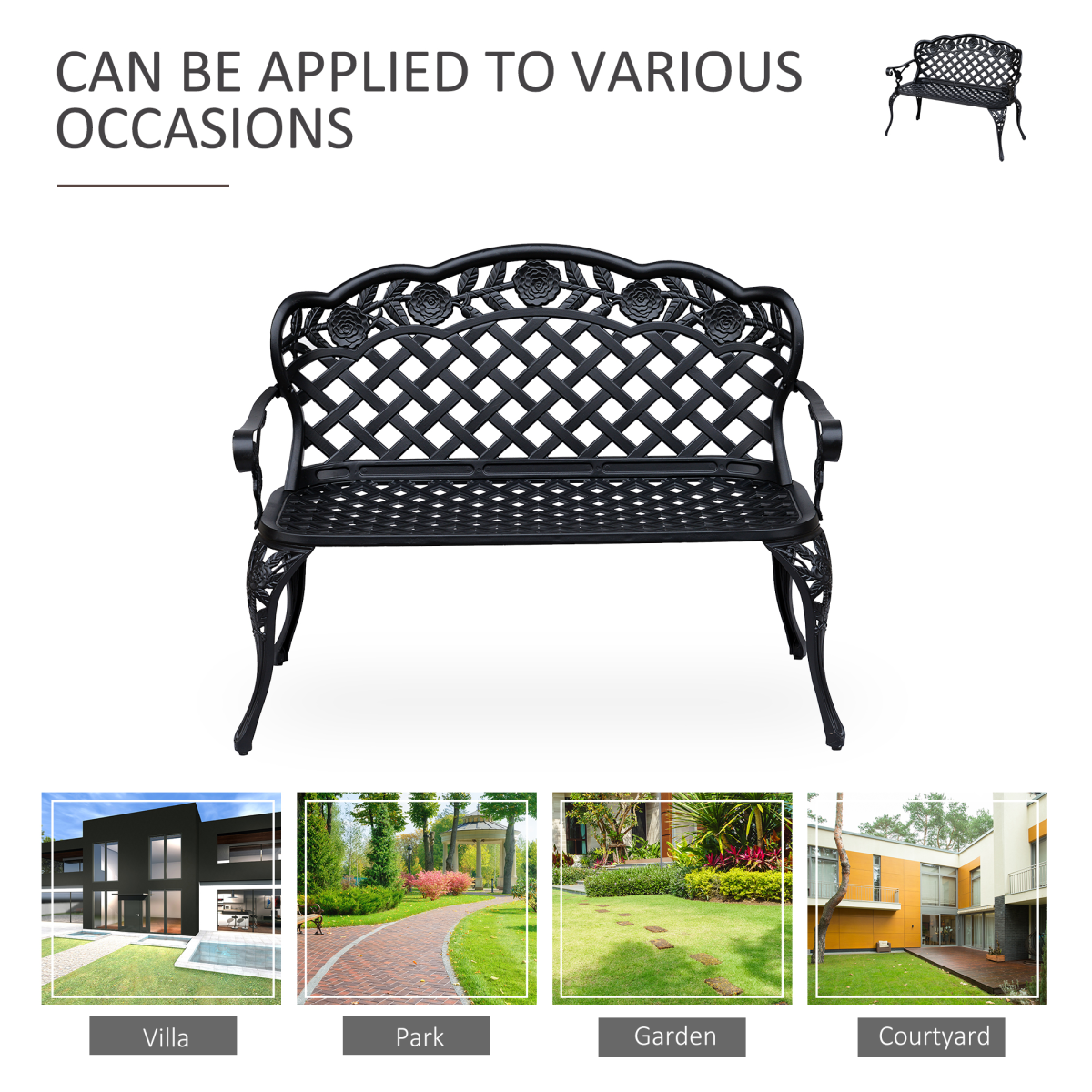 Outsunny Antique Style Cast Aluminium Garden Bench, Black, 107 x 58 x 85 cm