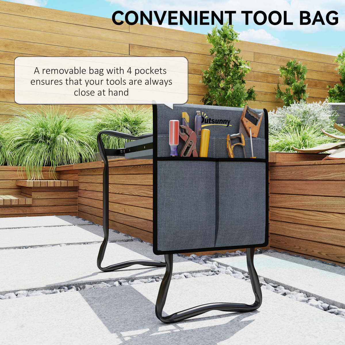 Outsunny Foldable Garden Kneeler Seat with Foam Pad & Tool Bag