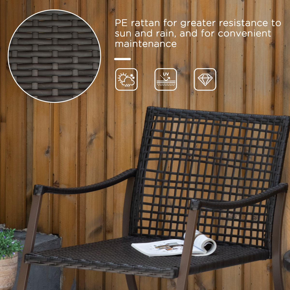 Outsunny 3-Piece Rocking Chair Bistro Set with Glass Table