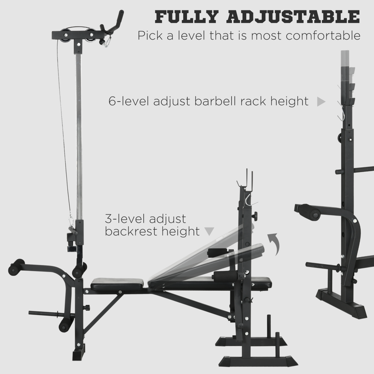 HOMCOM Multifunction Adjustable Weight Bench with Lat Pulldown