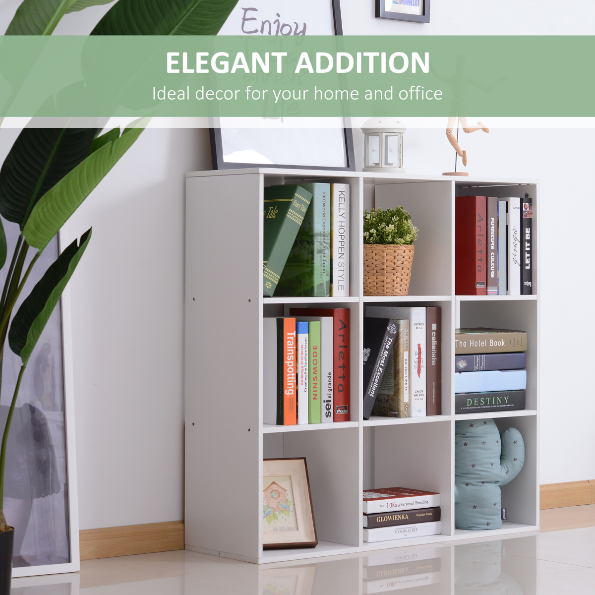 9-Cube Storage Cabinet Bookcase Display Shelves, Chipboard, White
