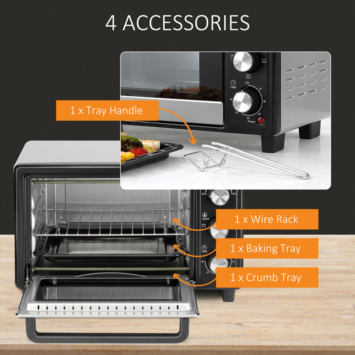 HOMCOM 16L Mini Oven with Grill, 1400W Toaster Oven, Adjustable Temperature, 0-60 Min Timer
