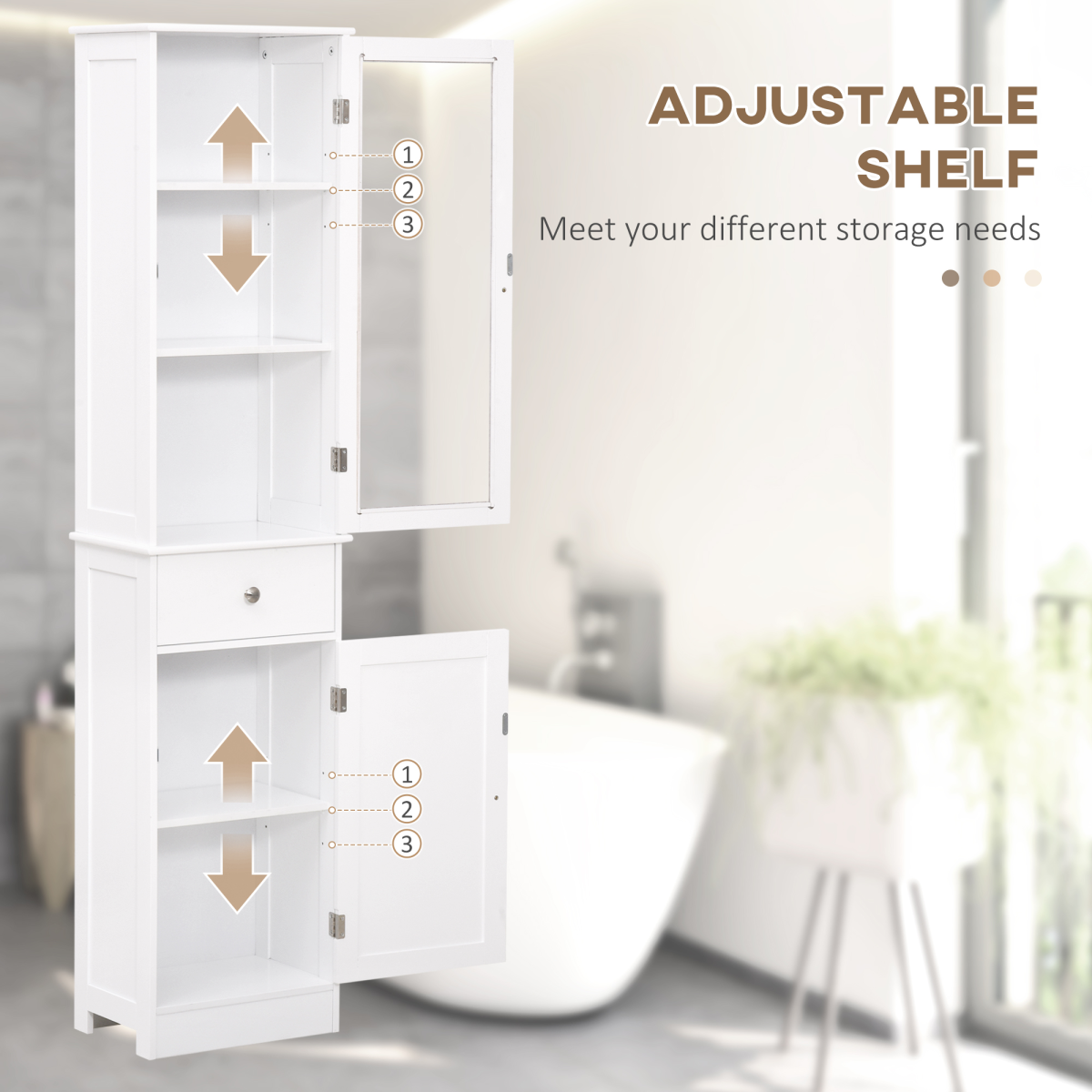 kleankin Bathroom Storage Cabinet with 3-Tier Open Shelves, Bottom Cabinet with Shelf, Transparent Acrylic Door, White