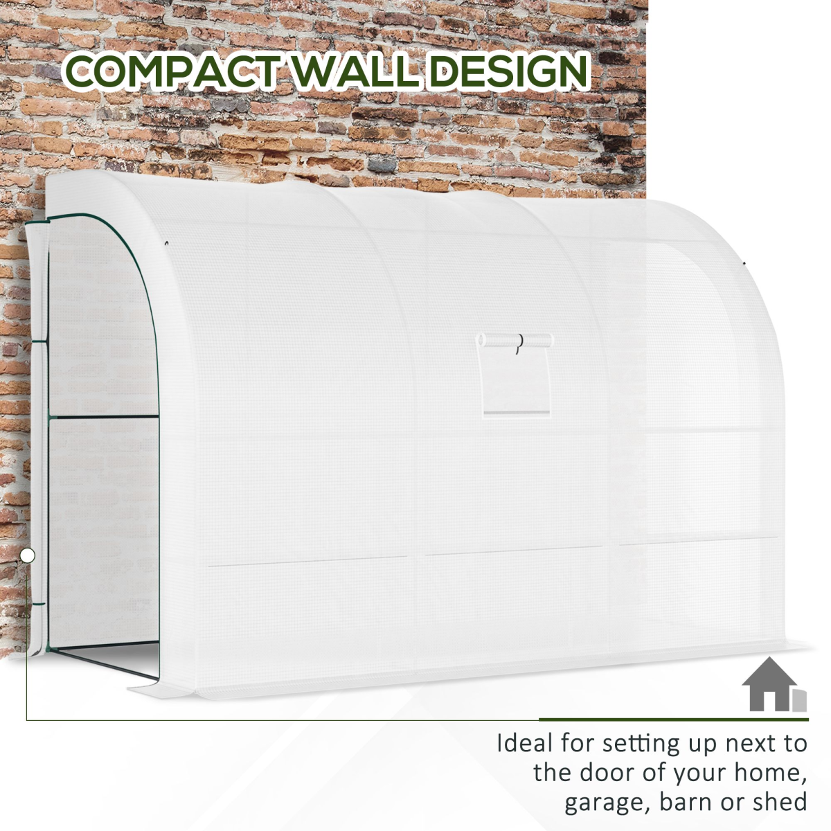 Plant Greenhouse Lean-To with Shelves, Zipper Doors, White, 300 x 150 x 213 cm